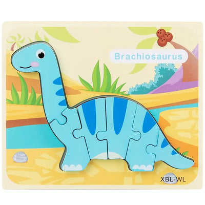 Fidtoy Cartoon Dinosaur 3D Wooden Puzzle – Wooden Dinosaur Puzzle for Toddlers, Shape Matching, Fine Motor Skills, Early Learning Toy