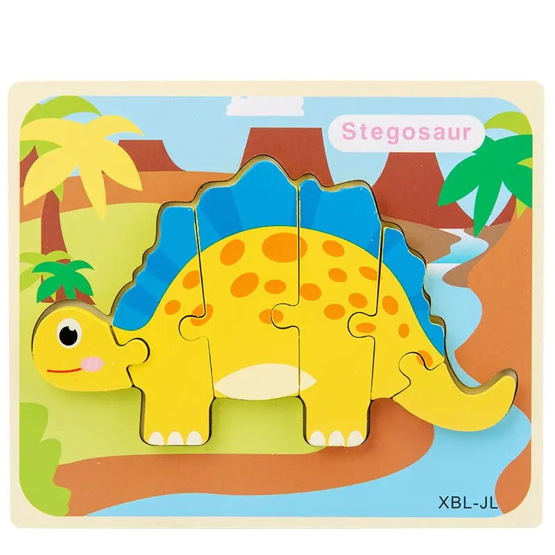 Fidtoy Cartoon Dinosaur 3D Wooden Puzzle – Wooden Dinosaur Puzzle for Toddlers, Shape Matching, Fine Motor Skills, Early Learning Toy