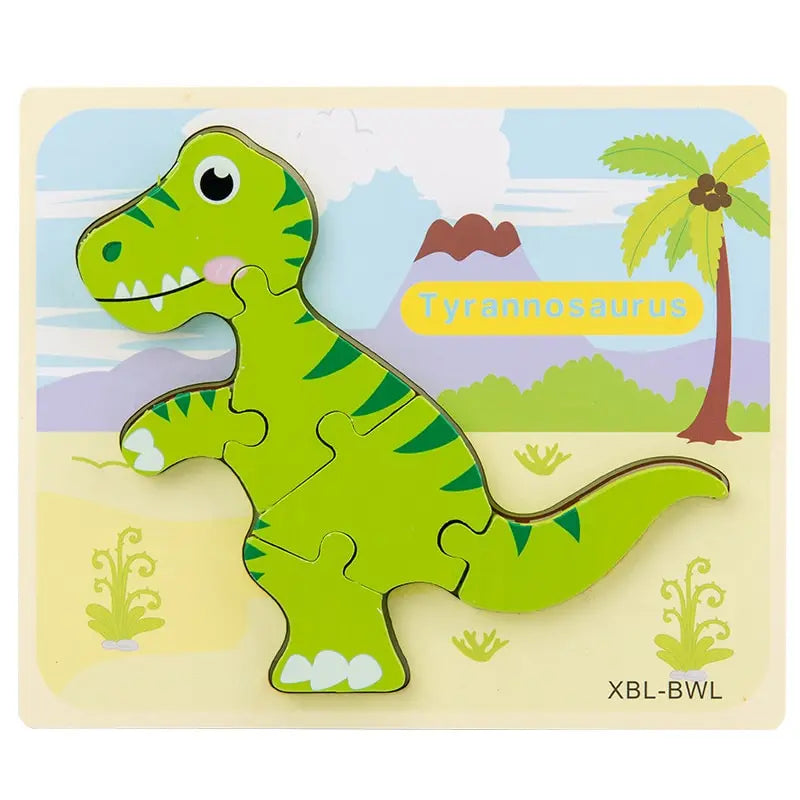 Fidtoy Cartoon Dinosaur 3D Wooden Puzzle – Wooden Dinosaur Puzzle for Toddlers, Shape Matching, Fine Motor Skills, Early Learning Toy
