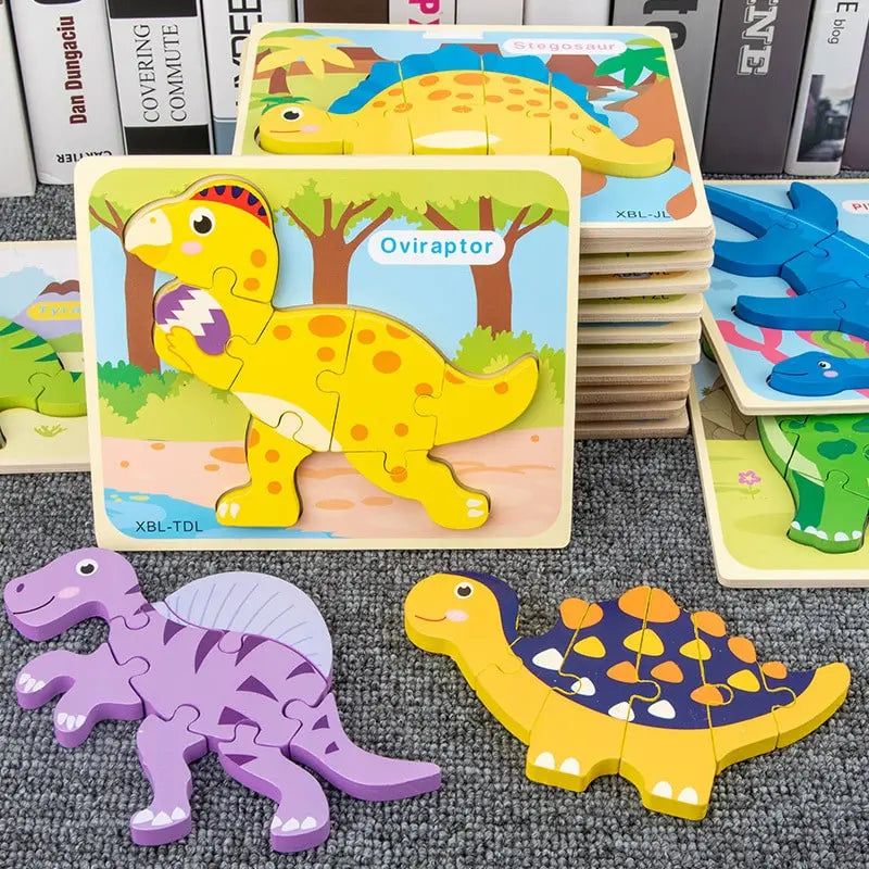 Rompecabezas de madera de dinosaurio de dibujos animados en 3D