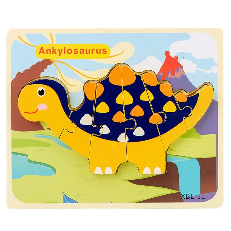 Rompecabezas de madera de dinosaurio de dibujos animados en 3D