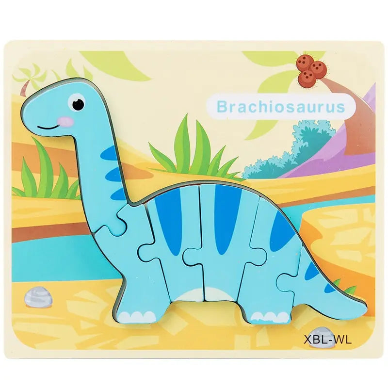 Rompecabezas de madera de dinosaurio de dibujos animados en 3D