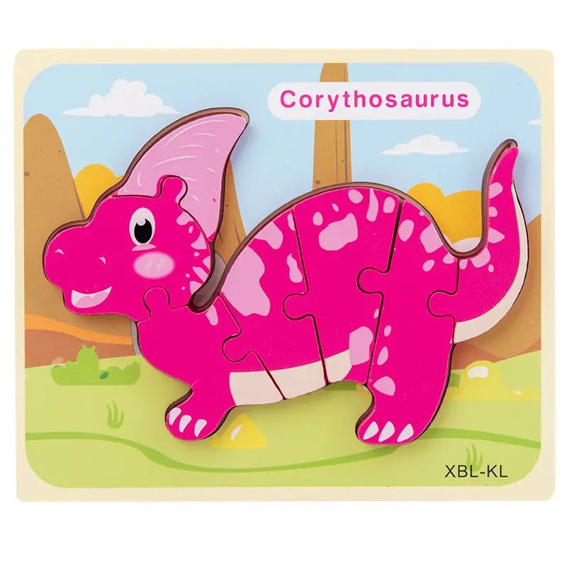 Rompecabezas de madera de dinosaurio de dibujos animados en 3D