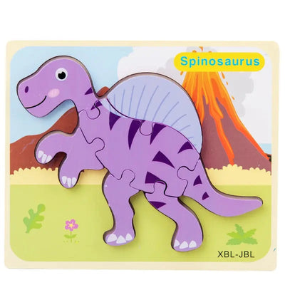 Fidtoy Cartoon Dinosaur 3D Wooden Puzzle – Wooden Dinosaur Puzzle for Toddlers, Shape Matching, Fine Motor Skills, Early Learning Toy