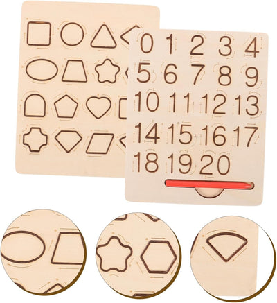 Fidtoy Montessori Double-Sided Number and Shapes Tracing Board for Kids Wooden Pre-Writing Learning Toy Age 2-6