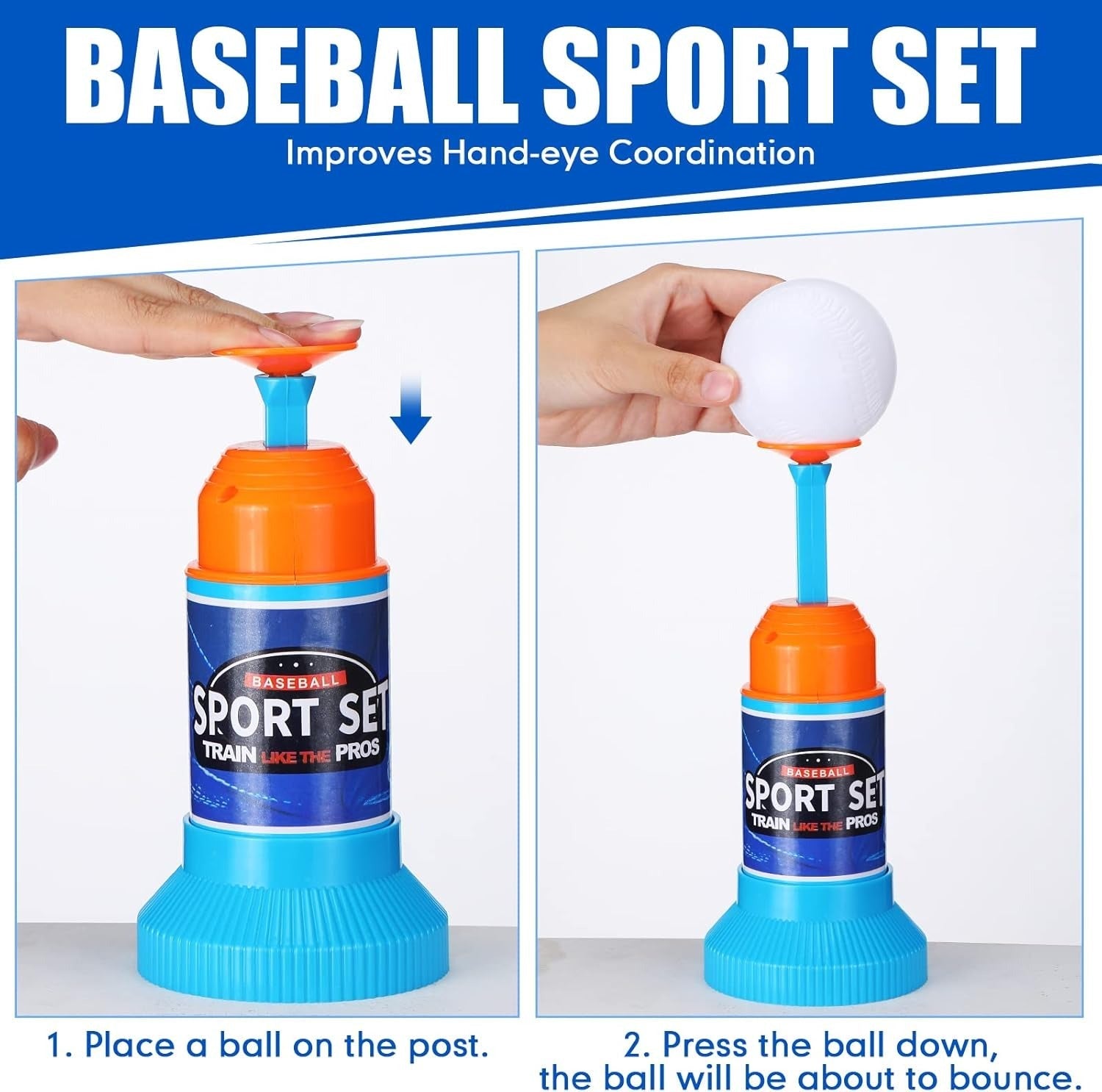 Fidtoy Baseball Sports Play Set For Kids  Beginner T Ball Batting Toy Set with Launcher, Bat and Soft Baseballs for Outdoor Practice