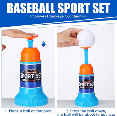 Fidtoy Baseball Sports Play Set pour enfants – Ensemble de jouets de baseball T-Ball pour débutants avec lanceur, batte et balles de baseball souples pour l'entraînement en extérieur