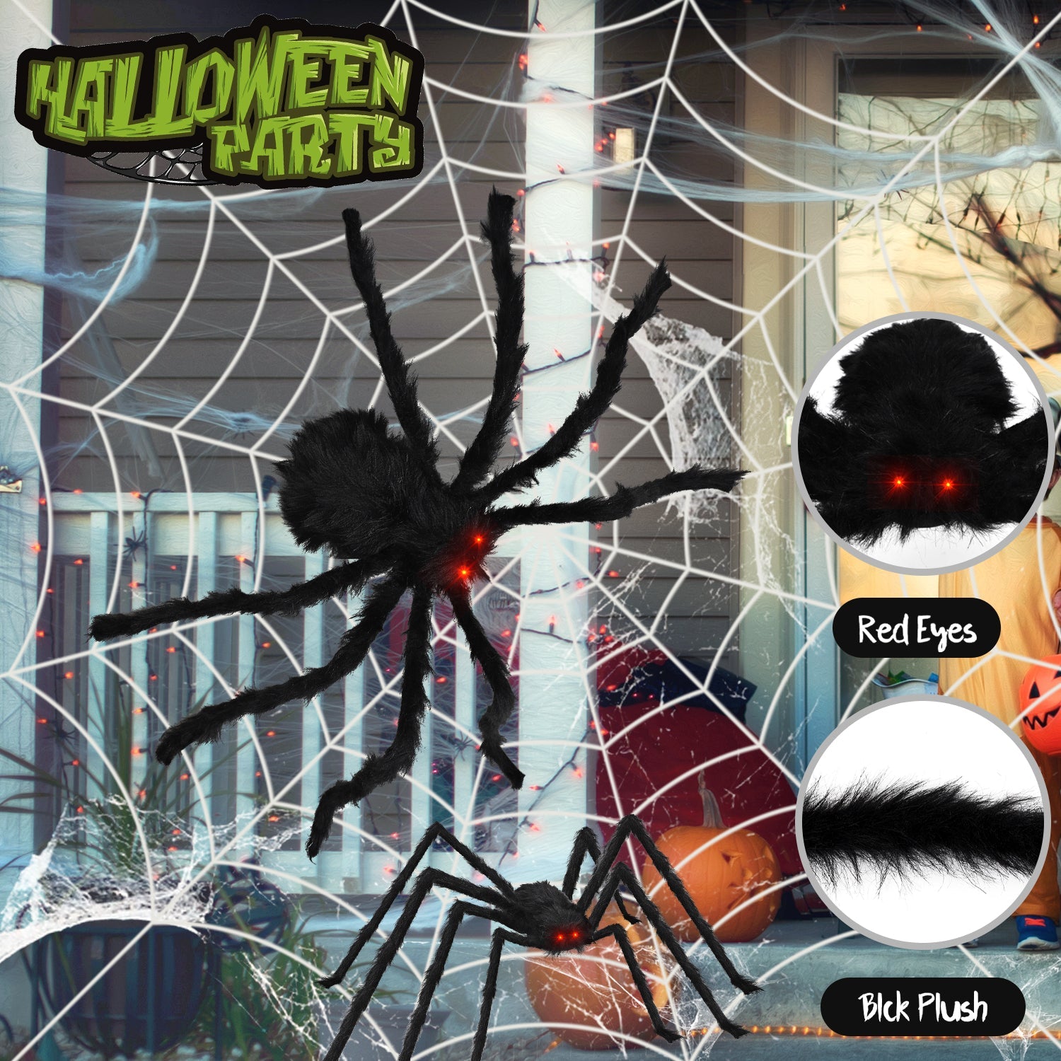 Fidtoy Giant Halloween Spider Decorations Set of 2