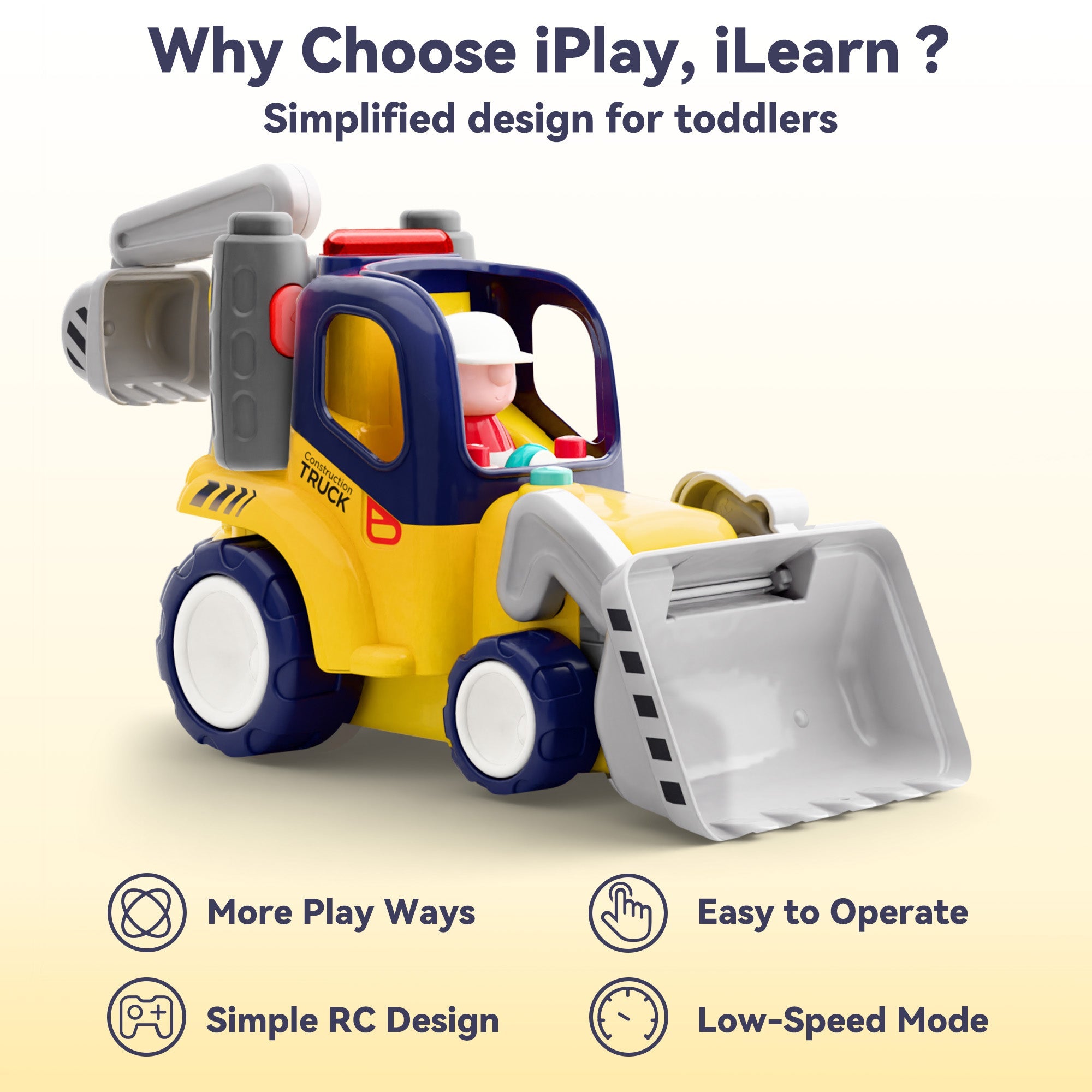 Camión de construcción teledirigido Fidtoy con luces y sonidos para niños pequeños