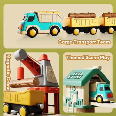 Set de vías de tren motorizado de aventura en el bosque Fidtoy 62 piezas
