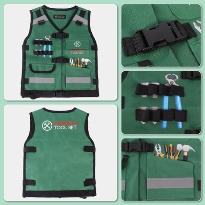 Ensemble de déguisement de construction pour jeu de rôle – Gilet de constructeur réaliste, casque de sécurité, outils et accessoires de jouet – Kit de jeu de simulation STEM pour garçons et filles de 3 ans et plus – Cadeau déguisement