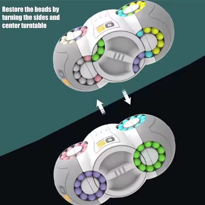 Fidtoy UFO Magic Bean 8 Sided Rotation Fidget Challenge Toy for Kids & Adults | Plastic 360° Rotating Puzzle Spinner, Color Bead Pattern Game, Hand-Eye Coordination & Finger Dexterity Toy Age 5+