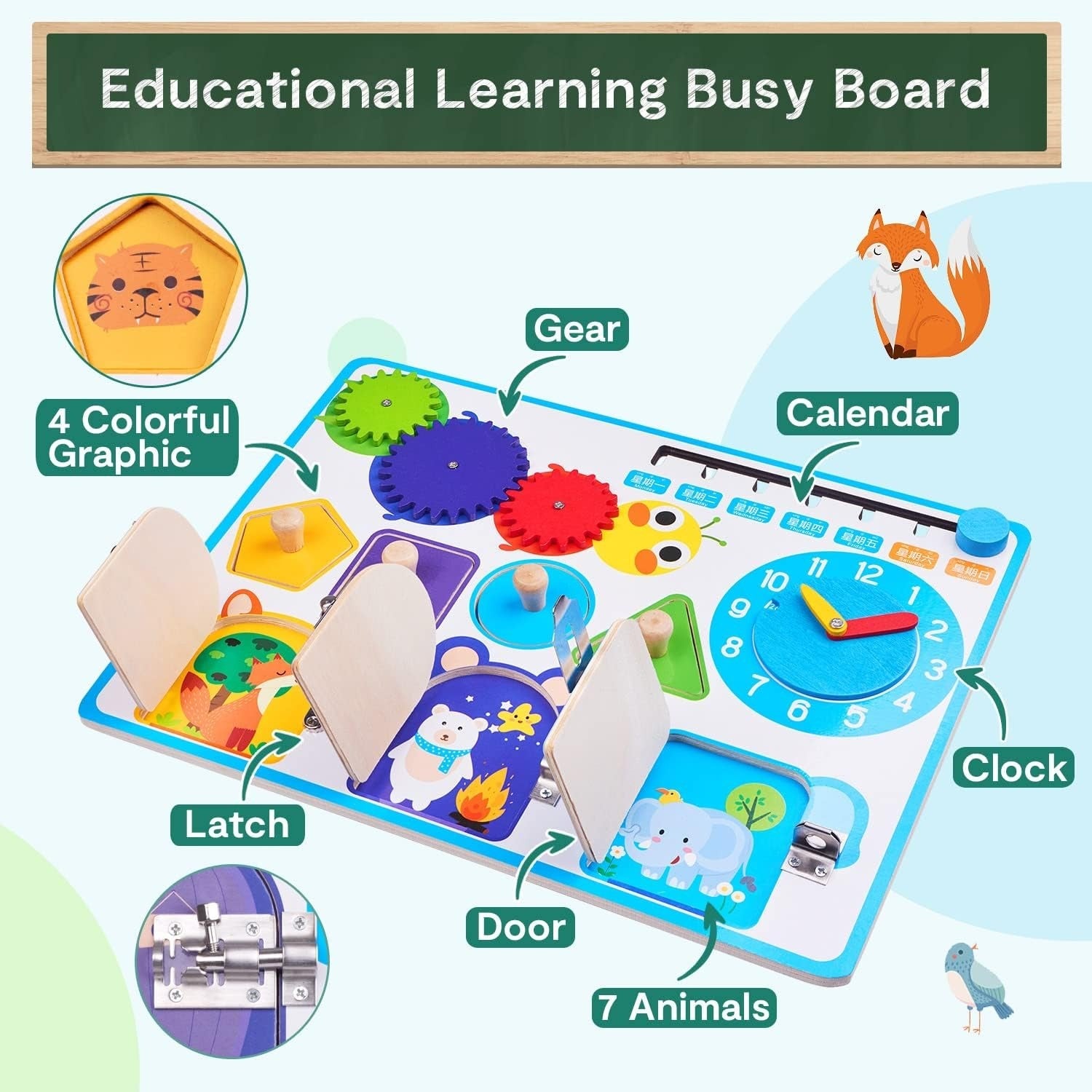 Fidtoy Tableau d'activités sensoriel en bois avec formes géométriques Montessori, jouet d'apprentissage de la motricité fine pour enfants de 2 à 6 ans