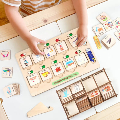 Calendario visual Montessori de madera para niños - Tablero de rutina diaria para niños de 3 a 6 años