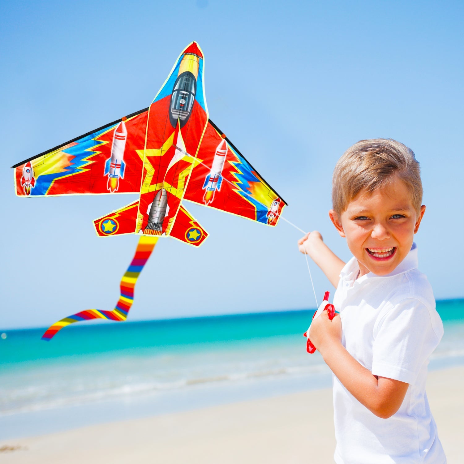 Set de cometas Fidtoy Fighter Plane para niños con 2 asas de fácil agarre