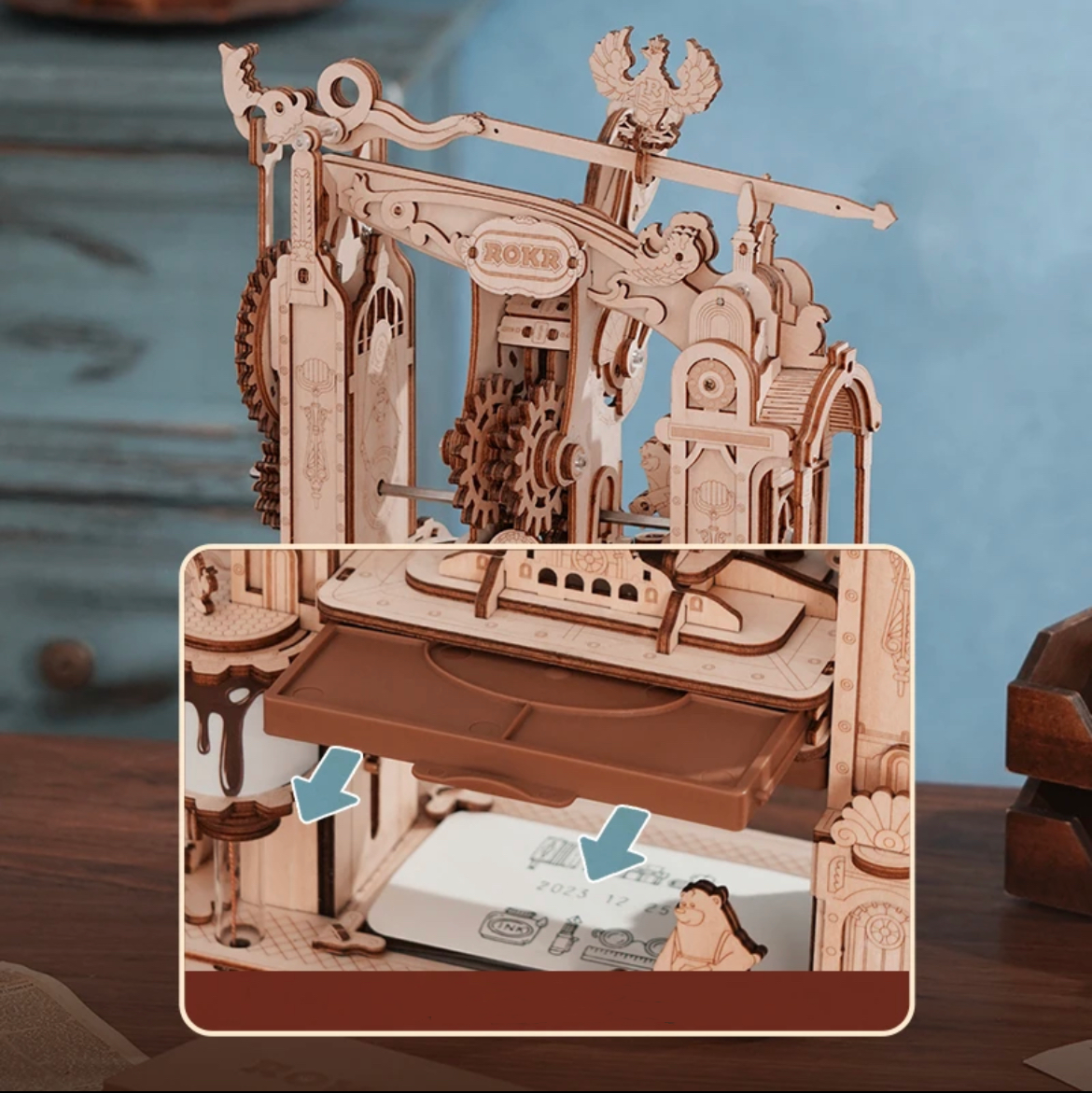 Puzle de madera 3D mecánico de imprenta clásica