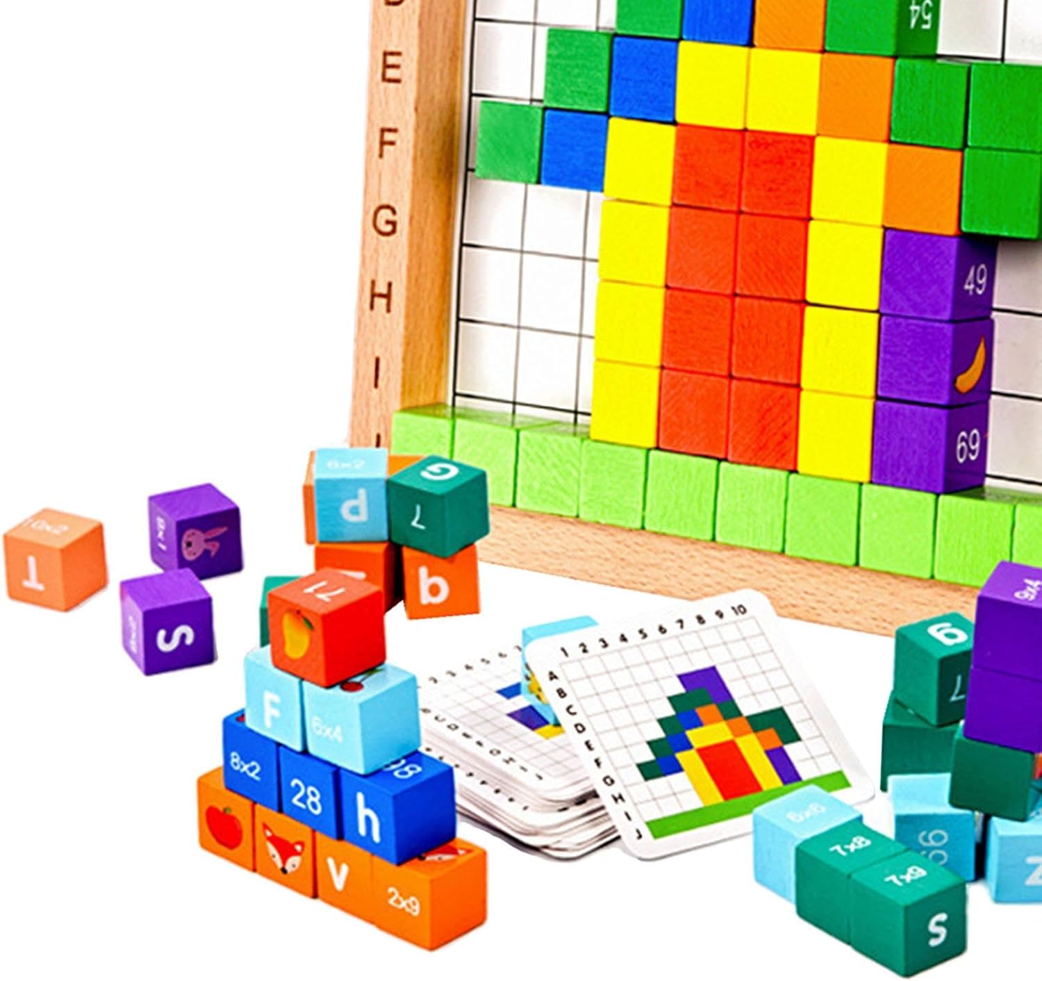 Fidtoy Jouet d'apprentissage Montessori multifonctionnel en bois avec blocs de chiffres, d'alphabets et d'animaux, pour enfants de 2 à 6 ans