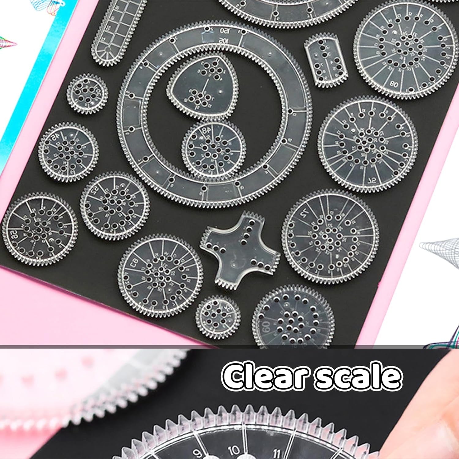 Fidtoy Spiral Art Gear Geometric Drawing Pattern Set for Kids Ages 3-8, 22-Piece Plastic Spirograph Style Ruler Art Kit with Gears, Pens and Drawing Paper