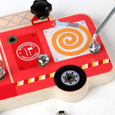 Tabla de madera Montessori para desmontar camión de bomberos con tornillos - 069
