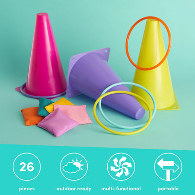 Juego de carnaval 3 en 1 para niños al aire libre – Lanzamiento de aros, lanzamiento de saquitos de arena y herradura para diversión en el patio trasero y cumpleaños