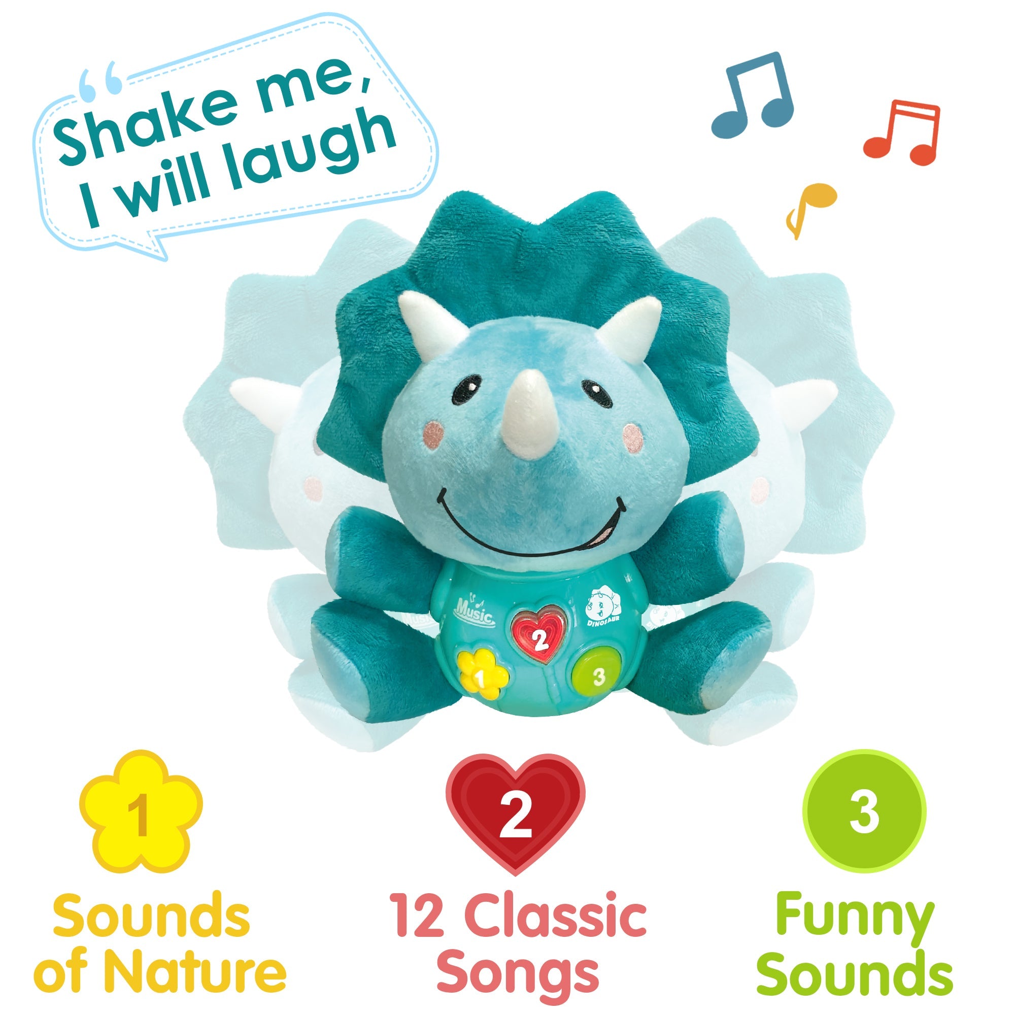 Fidtoy Peluche dinosaure musicale pour bébés