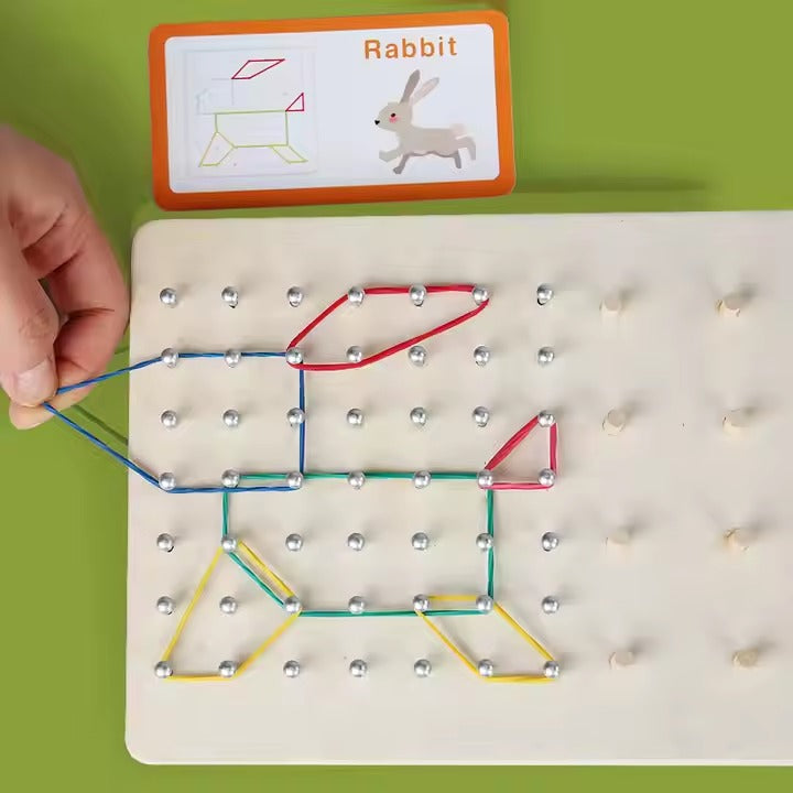 Bandes de géométrie Montessori en bois et cartes de modèles avec carte à dessiner - 564