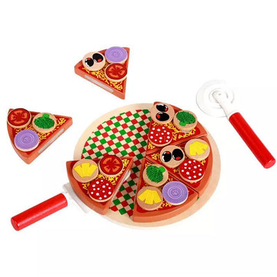 Ensemble de jeu de pizza en bois - Jouets de motricité fine