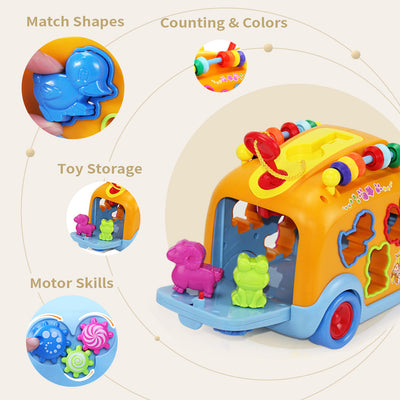 Fidtoy Musical Activity Bus Toy with Animal Puzzle for Toddlers