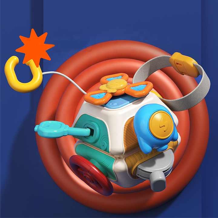 Fidtoy Cube d'activités Montessori 10 en 1, cube d'activités sensoriel en plastique avec 10 panneaux d'activités, jouets rotatifs, volant, clés à assortir et interrupteurs, pour les 6 mois et plus