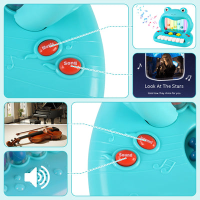 Juguete de piano de rana con bolas sopladoras para niños pequeños, teclado musical educativo con luces y sonidos, juguete de desarrollo de aprendizaje temprano con bolas de colores y teclas de piano para niños y niñas de más de 18 meses