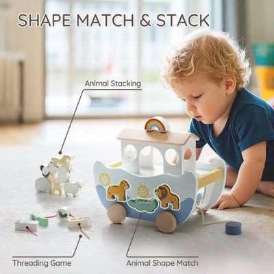 Arca de Noé de madera | Set de juego Montessori de inspiración religiosa para niños pequeños