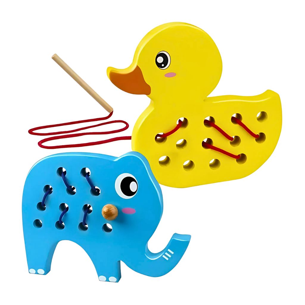 Wooden Duck and Elephant Lacing Set
