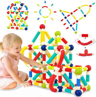 Fidtoy Pop Tube Magnetic Sticks Puzzle with Character 26 Piece Magnetic Building Blocks STEM Toy for Kids Ages 3+