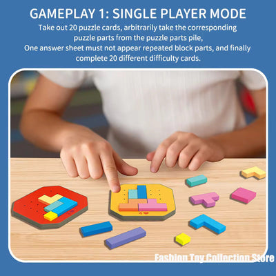 Fidtoy 3D Tangram Multiplayer Challenging Block Game, 128 Piece Colorful Puzzle Blocks, Spatial Awareness Logic Thinking Family Puzzle Toy Ages 2-6