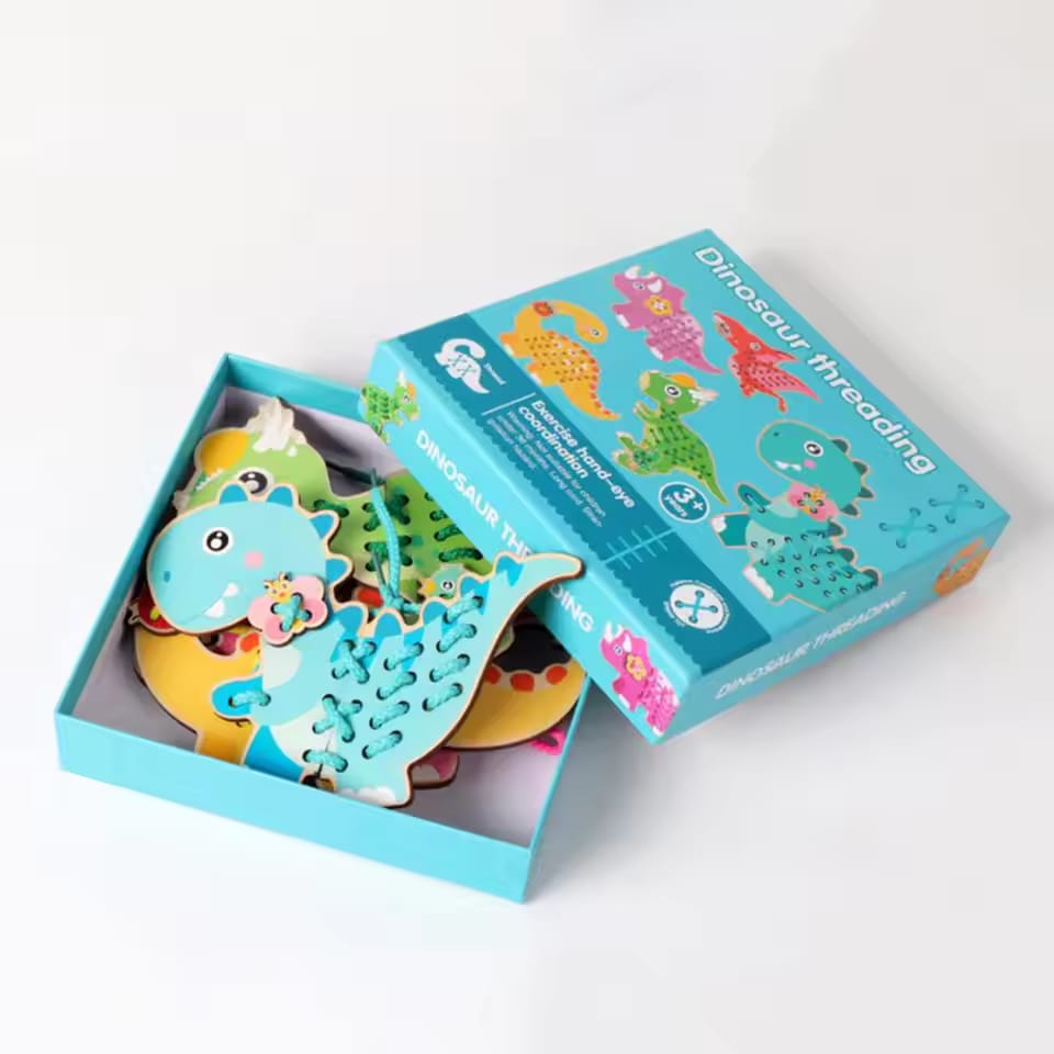 Dinosaurio de Madera con Hilo para Coordinación Ojo-Mano - 684
