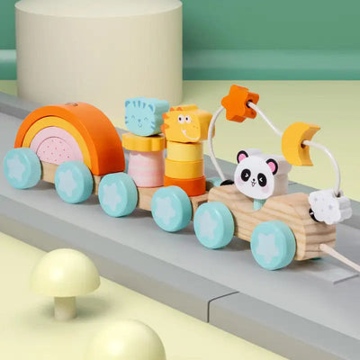 Tren de arrastre de madera Montessori para niños pequeños – Juguete educativo de aprendizaje