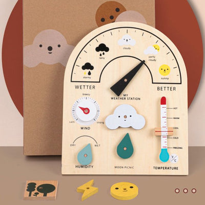 Fidtoy Station Météo en Bois pour Enfants – Apprentissage Climatique Montessori & Interaction Parent-Enfant