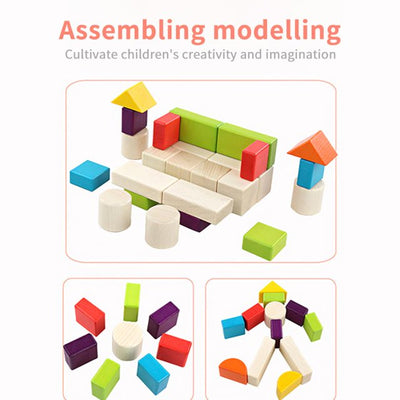 Fidtoy Coloured Wooden Blocks STEM Building Toy
