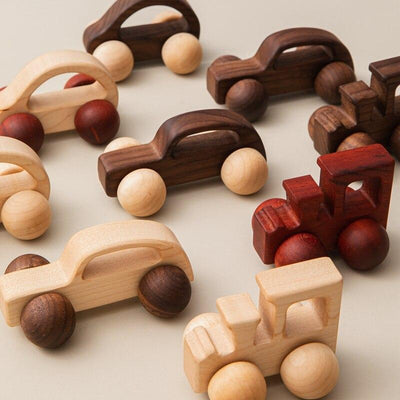 Fidtoy Ensemble de voitures en bois pour tout-petits – Lot de 3 voitures à pousser et à rouler pour bébés