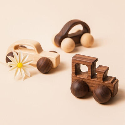 Fidtoy Ensemble de voitures en bois pour tout-petits – Lot de 3 voitures à pousser et à rouler pour bébés