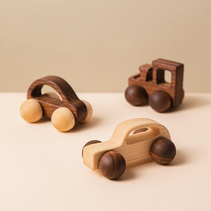 Fidtoy Ensemble de voitures en bois pour tout-petits – Lot de 3 voitures à pousser et à rouler pour bébés