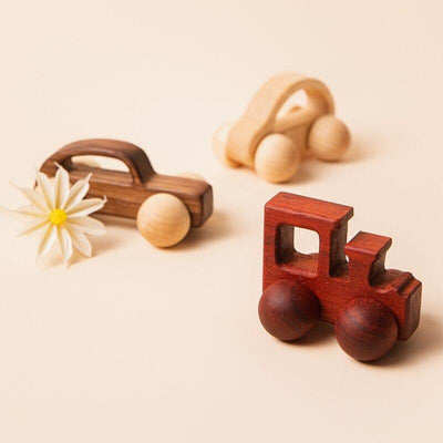 Fidtoy Ensemble de voitures en bois pour tout-petits – Lot de 3 voitures à pousser et à rouler pour bébés
