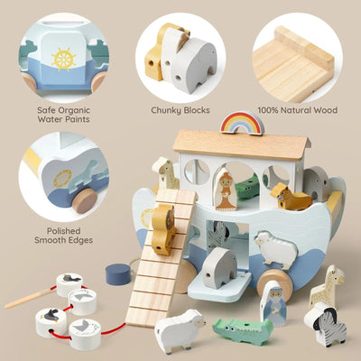 Arca de Noé de madera | Set de juego Montessori de inspiración religiosa para niños pequeños
