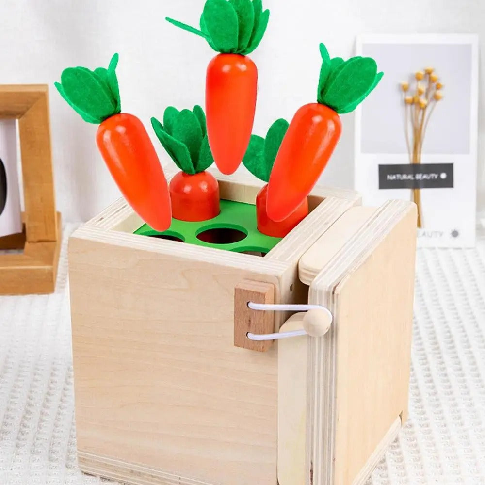 Fidtoy 6-in-1 Montessori Early Education Intelligence Multi-functional Box for Toddlers, Object Permanence Learning Box with Coin Matching, Carrot Pulling, Bug Catching and Clock Learning
