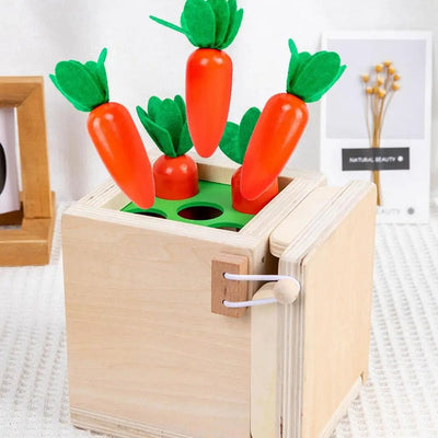 Fidtoy 6-in-1 Montessori Early Education Intelligence Multi-functional Box for Toddlers, Object Permanence Learning Box with Coin Matching, Carrot Pulling, Bug Catching and Clock Learning