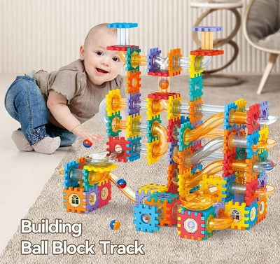 Fidtoy Pipeline Marble Ball Track Connecting Building Blocks 125pcs STEM Marble Run Construction Toy for Kids Ages 3+