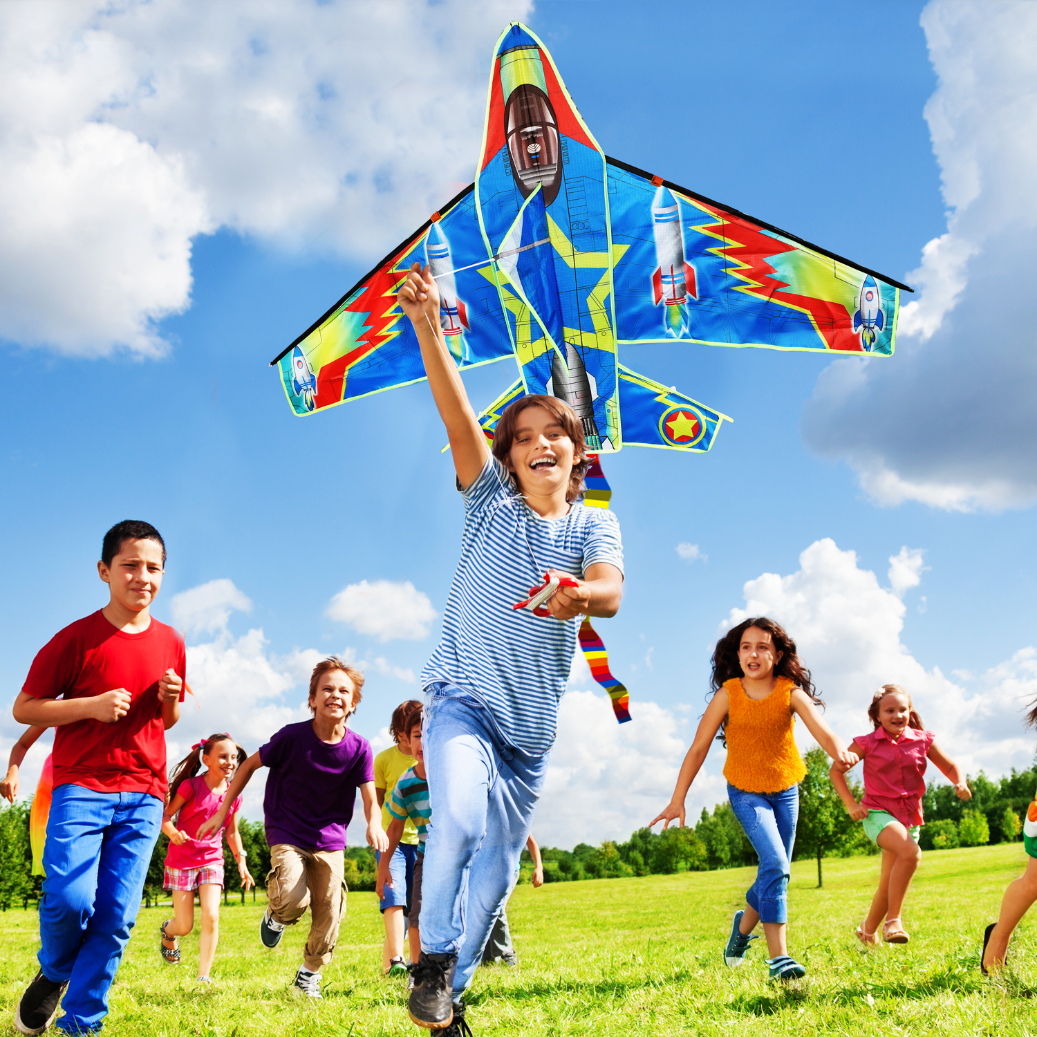 Set de cometas Fidtoy Fighter Plane para niños con 2 asas de fácil agarre