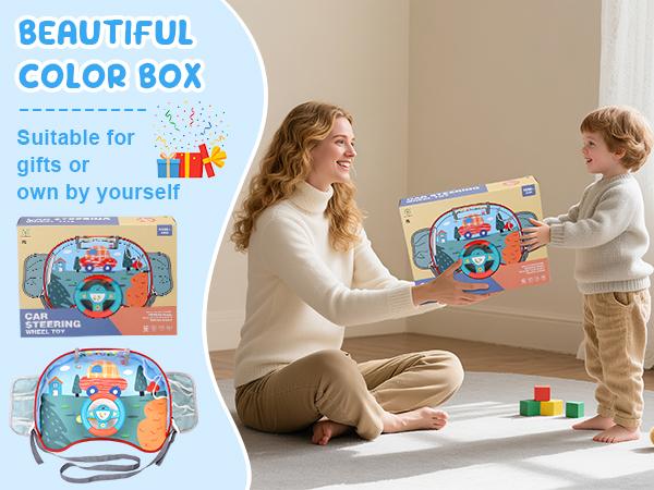 Volant Jouet pour Enfants avec Lumières et Musique, Jeu de Simulation de Conduite Interactif pour Tout-Petits, Divertissement de Voyage avec Klaxon et Levier de Vitesse, Cadeau Amusant pour Garçons et Filles