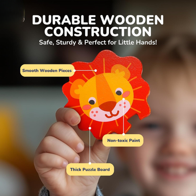 MiniMind™ Juego de rompecabezas de madera gruesa - Juguetes de aprendizaje Montessori para niños pequeños