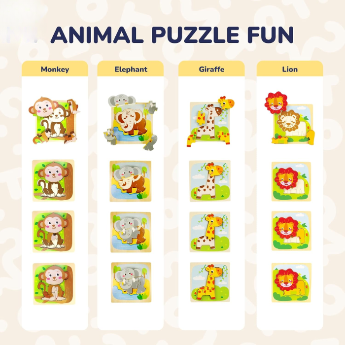 MiniMind™ Juego de rompecabezas de madera gruesa - Juguetes de aprendizaje Montessori para niños pequeños
